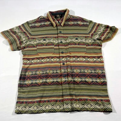 RRL Limited Mens Jacquard Knit Jersey Work Button Cotton Shirt Western Top Sz L - Image 1 of 4