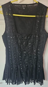 Schwarze Bluse von CKM Größe XL ärmellos Pailletten - Bild 1 von 5
