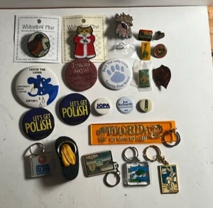 VTG Lot 24 Pins Buttons & Keychains 1980’s & 90’s - Picture 1 of 1