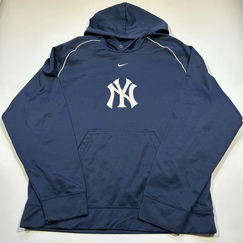 Nike Mens New York Yankees Baseball Hoodie Sweatshirt Therma Center Check Blue L Cover