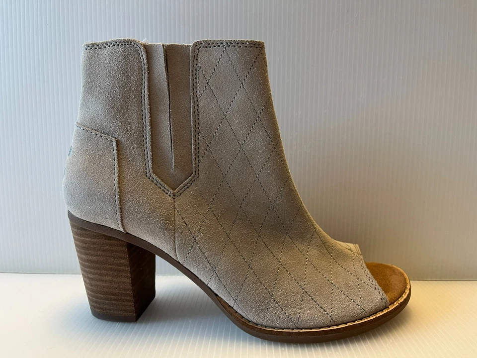 TOMS Gray Quilted Stitch Majorca Peep Toe Booties, Size 7.5 (US) - Image 1 of 4