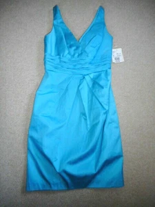 NWT $139 Womens Dress-DAVID'S BRIDAL-blue cotton lined babydoll sheath slvlss-2 - Picture 1 of 3