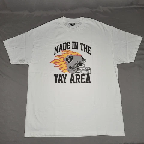 Oakland Raiders Shirt Adult XL White Made In The Yay Area Fire Helmet NFL Mens Cover