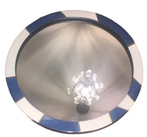 VTG MCM Modern Blue Stone Cream Brass Mosaic Circle Mirror 9 7/8” Diam Round - Picture 1 of 12