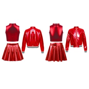 Kids Girl's Crop Top With Skirt Sport Dance Outfit Cheerleading Tracksuit Jazz - Picture 1 of 63
