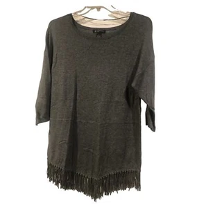 NWT INC International Concepts Plus Size Macys Womens New Grey Fringe Sweater - Picture 1 of 6