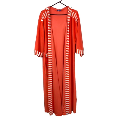 Vintage 70s Niki-Lu Velour Retro Orange White Belted Hooded Long Robe Size Small - Image 1 of 4