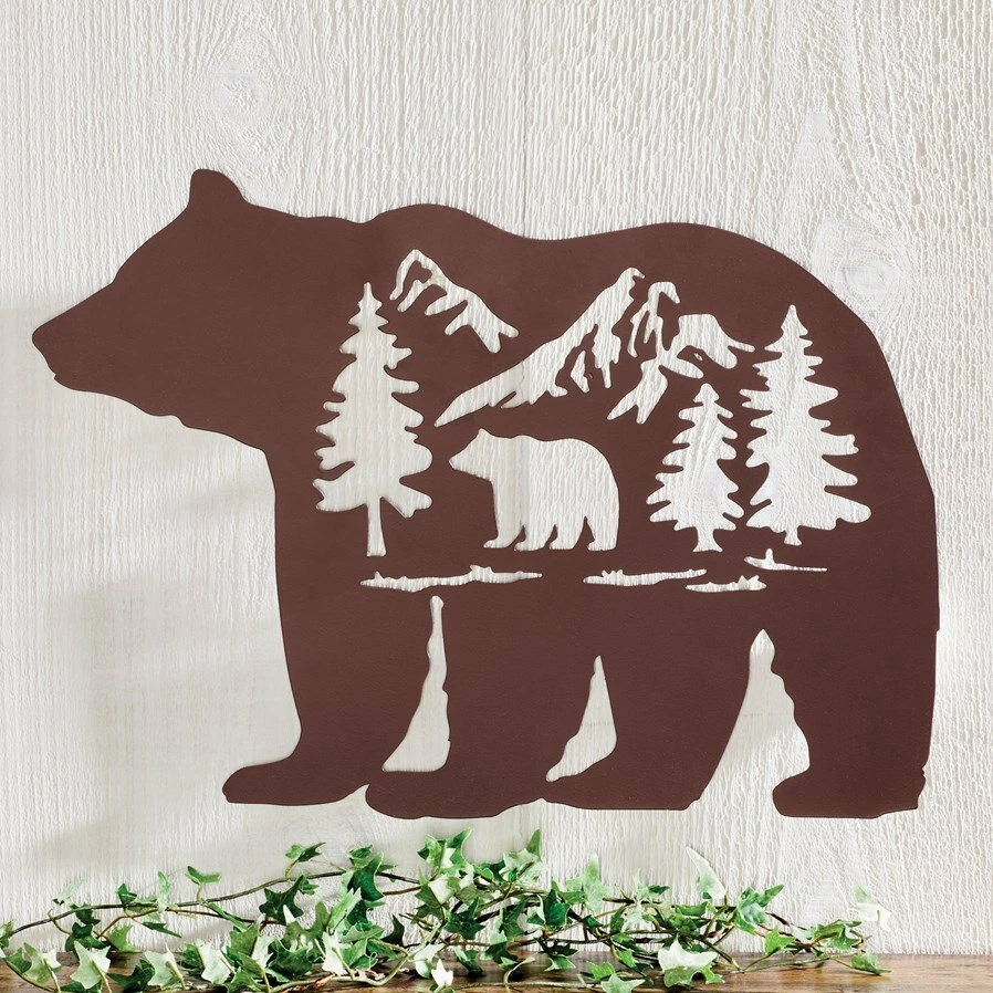 Decoración de pared de metal de hoja perenne oso cabaña lodge bosque decoración oso Foto 1 de 1