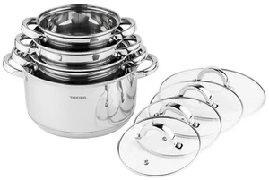 8 Teilig Edelstahl Induktion Topfset Topf Töpfe Kochtopf Glasdeckel Kochtopfset - Bild 1 von 9