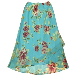 Y2K Vtg Asym FLOWY FLORAL PRINT Blue TEAL Maxi SKIRT high low Womans Sz 8 | U1 - Picture 1 of 6