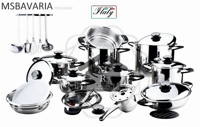 BATTERIA PENTOLE 35 Pz. DIETETICA MSBAVARIA ACCIAIO INOX 18/10 MADE IN ITALY - Immagine 1 di 4