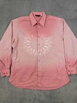 Camisa Tulliano Para Hombres XL Roja Gráfica Sol Bordado Informal Vestido con Botones Foto 1 de 4