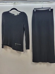 Vintage Womens Black Sweater Skirt Set Sz S Wool Blend Knit Pencil 90s Y2k 4100 - Picture 1 of 9