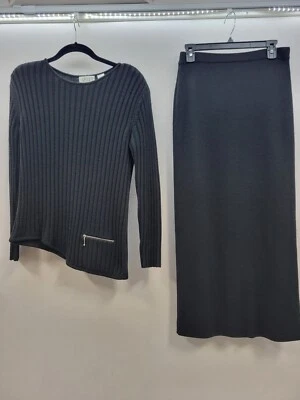 Conjunto de falda suéter negra vintage para mujer talla S mezcla de lana punto lápiz años 90 Y2k 4100 Foto 1 de 4