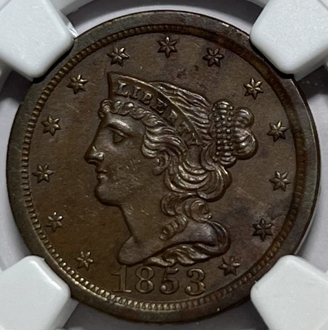NGC UNC Details 1853 Braided Hair Half Cent Uncirculated 1/2c KM70 ACTUAL PHOTOS Cover