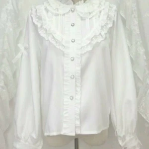 Lady Girls Lace Ruffle Shirt Blouse Lolita Sweet Tops Victorian Retro White SPW - Picture 1 of 6