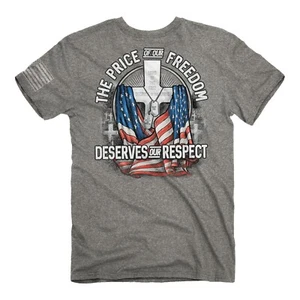 Buck Wear Price of Freedom Deserves Respect Mens Military Graphic USA T Shirt - Picture 1 of 3