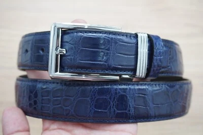 Blue Genuine CROCODILE Belly Leather Skin Men's Belt - W 1.3" #H25 - Image 1 of 4