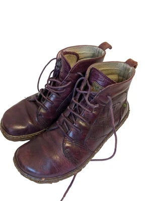 El Naturalista Maroon Burgundy Purple Leather Ankle Booties Lace Up Boots Size 4 - image 1 of 4