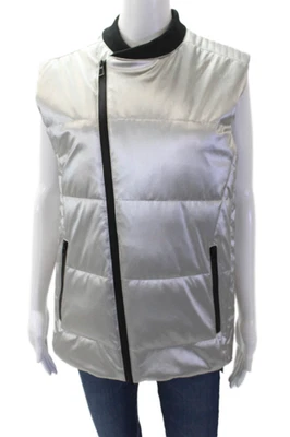 Calvin Klein Mujer Cremallera Frontal Cuello Redondo Metálico Delgado Chaleco Chaqueta Plateado Mediano Foto 1 de 4