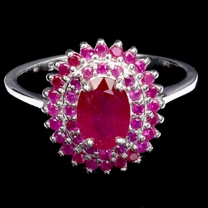 925 Anello Argento Sterling Ovale Rubino 7x5mm Naturale Gemma Gioielli Misura - Foto 1 di 13