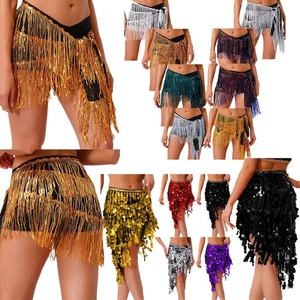 Women's Sequin Fringe Belly Dance Skirt Dance Hip Scarf Music Festival AU - Picture 1 of 166