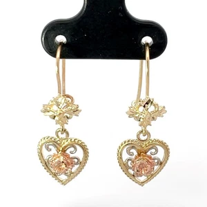 14k Yellow, Rose, and White Gold Dangling Heart-Shaped Earrings (KS1018113) - Picture 1 of 6