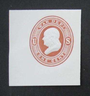 US Official Stamp Envelope UO18 1c 1873 War Dept Dark Red Cut Square Full Corner - Image 1 of 2