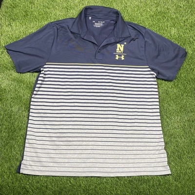 Navy Midshipmen Football Under Armour Polo shirt Mens Xl Striped Ncaa  - Image 1 of 4