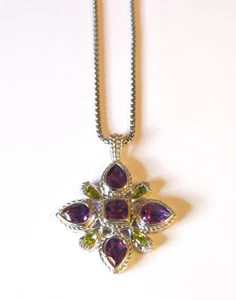 Alwand Vahan Amethyst & Peridot 14k Gold & Sterling Silver Pendant Necklace 18" - Picture 1 of 6