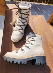 NEW 5.5M Women's Caleb Shearling Hiking Boot Hi-Top Off White Bone by The Drop - Picture 1 of 8