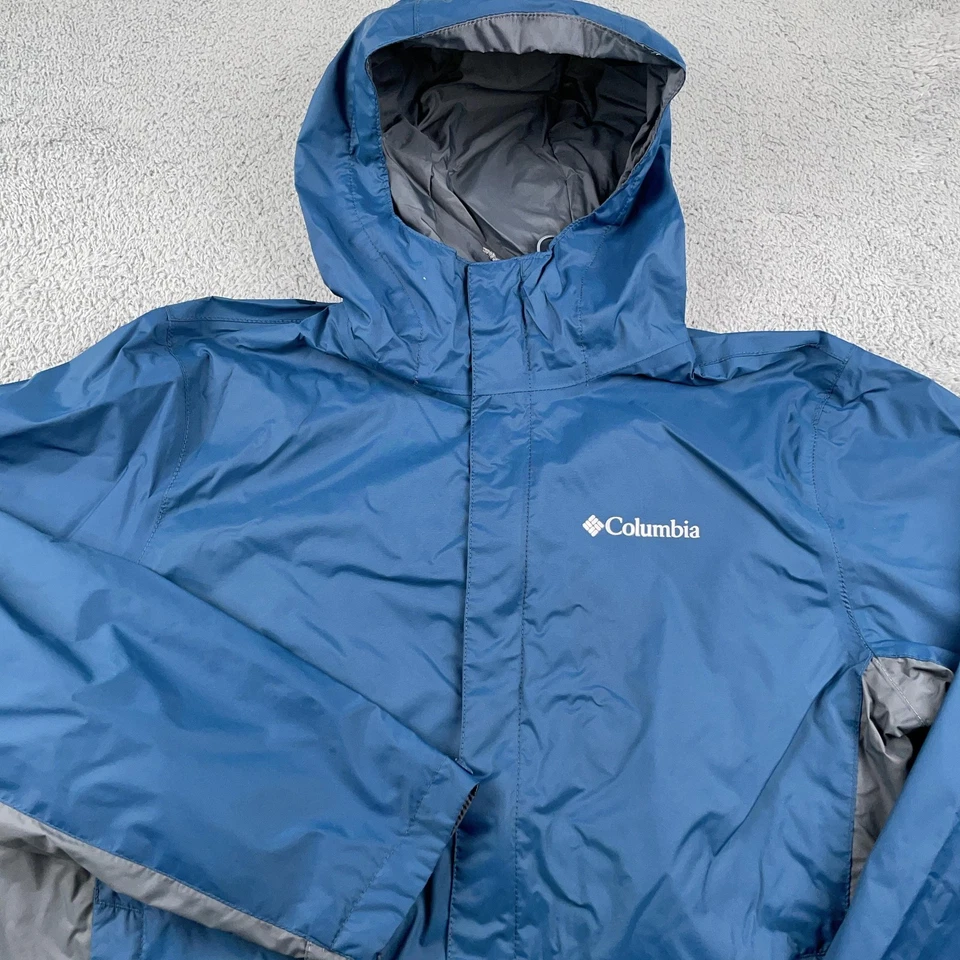 Columbia Jacket Mens Medium Blue Gray Omni-Tech Hooded Waterproof Rain Shell - Image 1 of 4