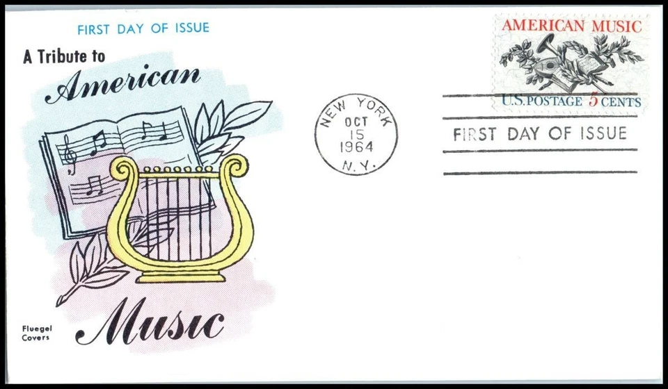 1964 American Music Tribute 5c Sc 1252 FDC with classic Fluegel cachet UA - Image 1 of 1