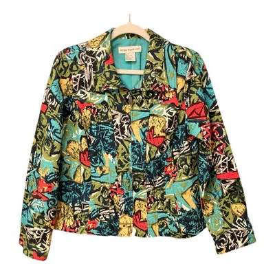 Chaqueta vibrante con estampado abstracto multicolor talla mediana usada en excelente estado Foto 1 de 4