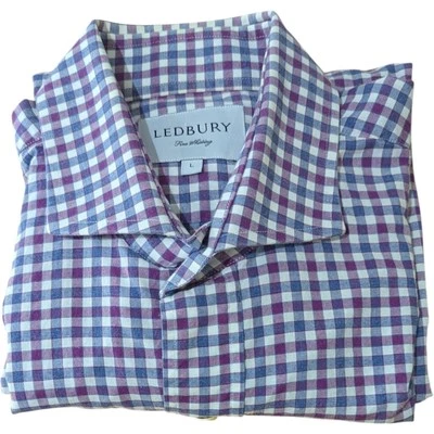 Camisa Ledbury Púrpura y Azul Cuadros de Guinga Abotonada Preppy Para Hombre Grande Foto 1 de 4