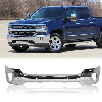 Chrome Steel Front Bumper For 2016-2018 Chevy Silverado 1500 w/Senser Holes Foto 1 de 4
