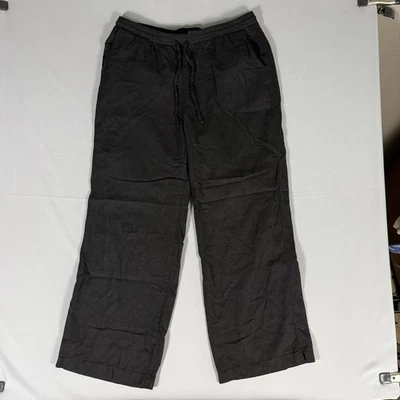 Calça GAP Feminina Grande Preta Linho Mistura de Rayon Cordão Ajuste Relaxado Perna Larga - Imagem 1 de 4