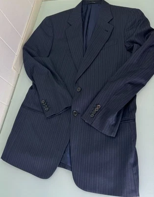 Armani Collezioni Blazer 39R в тонкую полоску 100% шерсть без вентиляции темно-синий сделано в Италии - Изображение 1 из 4
