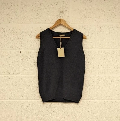 House of Bruar 100% Wool Vest Sleeveless Jumper Knit Navy Blue Size S - New - Image 1 of 4