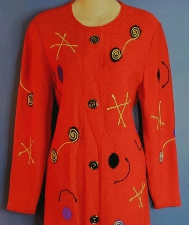 Vestido midi vintage Steve factoryant Neiman Marcus anos 80 anos 90 vermelho preto pregas de botão - Imagem 1 de 4