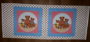 VTG Teddy Bear Family Kids Cotton Fabric Pillow Quilt Panel Cranston 17"x44" - Picture 1 of 2