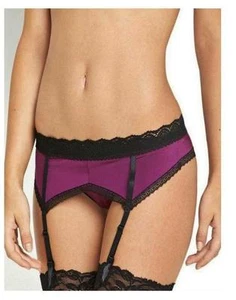 WONDERBRA GLAMOUR LINE SUSPENDER BELT BLACK MAGENTA ONE SIZE FITS 8 10 12 14 ** - Picture 1 of 3