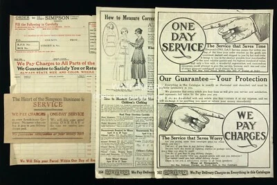 1918 Simpson Company Catalog Simpson Order Form Services Print Advertising 458A - Image 1 of 2