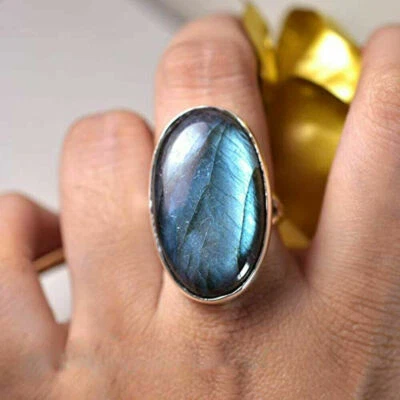 Pietra Labradorite 925 Argento Sterling Handmade Anello Tutte le Misure - Immagine 1 di 3