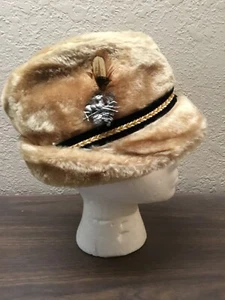 Fedora Feather Union 1960's Vintage beige Faux Fur Winter Hat Small Black Cap  - Picture 1 of 13