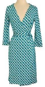 Diane Von Furstenberg DVF New Julian Two Teal Chain Link Silk Wrap Dress SZ 10 - Picture 1 of 19