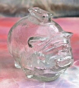 Vintage Anchor Hocking Clear Glass Piggy Bank with Top Coin Slot, 4” long - Picture 1 of 10