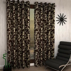 Set of 2 Eyelet Polyester Long Door Curtain 9ft Set - Picture 1 of 4