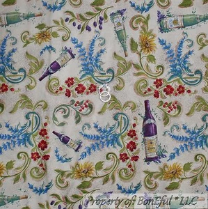 BonEful FABRIC FQ Cotton Quilt Purple Grape Wine Bottle Green Leaf Flower Easter - Picture 1 of 13