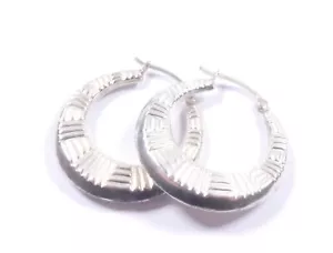 Pendientes de aro para dama estampados huecos grandes de plata de ley 925 de 3 cm de diámetro - Imagen 1 de 7